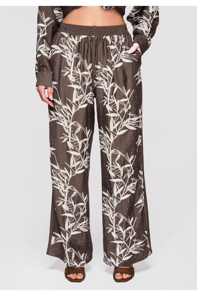 OMBRE Women's Cotton Wide Leg Pants OW-PA-E0005 Brown