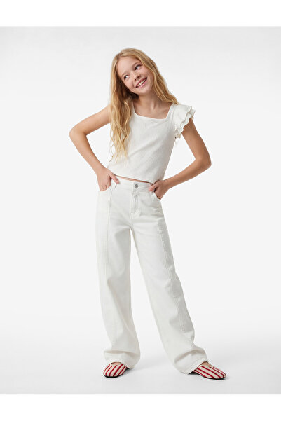 Koton bumbac piese, model larg, cu buzunare pantaloni cu picior larg, denim p...