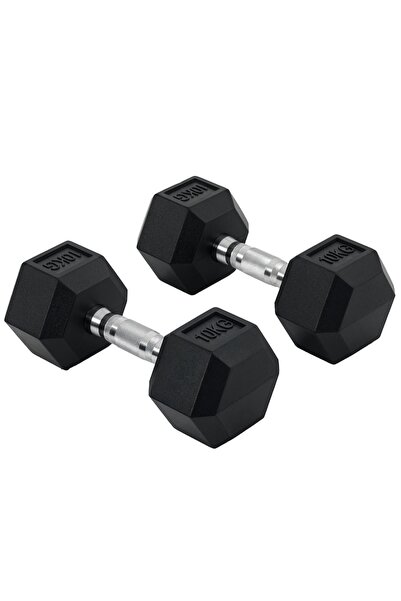 OEM Set of 2 Re-Bloom hexagonal dumbbells, 10 KG, metal/rubber, black/silver,...