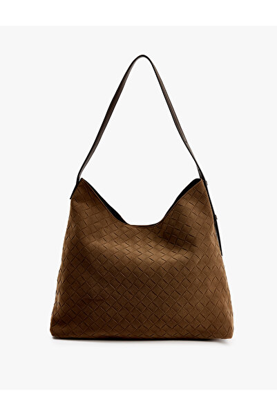 Koton Faux Suede Knitted Patterned Handle Hobo Bag