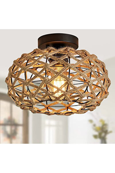 Bayt Aura مصباح سقفي منسوج من الحبل، مصباح سقفي ريفي للمنزل، مناسب لغرفة المع...