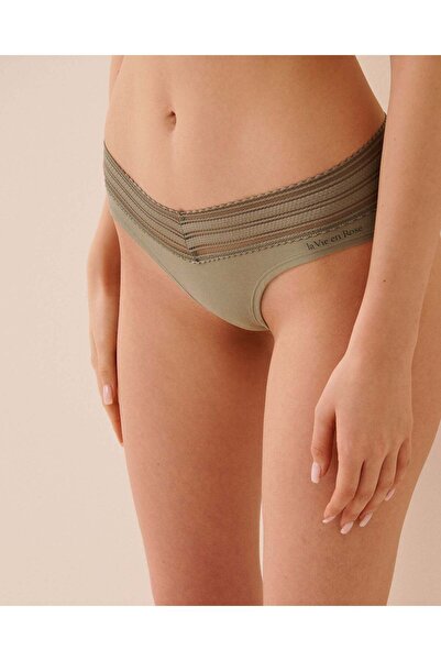 La Vie en Rose Cotton and Linear Lace Band Cheeky Panty