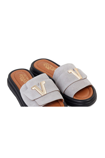 ANNASIA SHOES MATILDA Slippers - Gray Leather