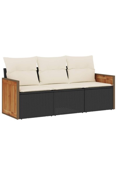 vidaxl Set mobilier de grădină cu perne, 3 piese, negru, poliratan