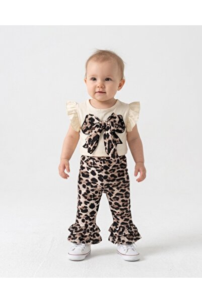 VOY KİDS Baby Girl Summer Clothes Leopard Bow Detailed Ruffle Tights 6-9-12-1...