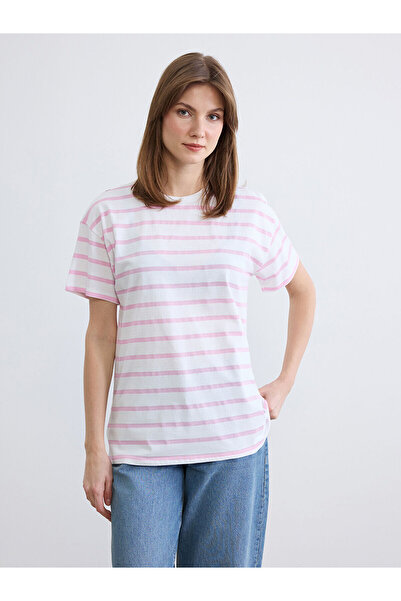 LC Waikiki YK PLUS LCW Comfort Γυναικείο T-Shirt με ριγέ λαιμόκοψη