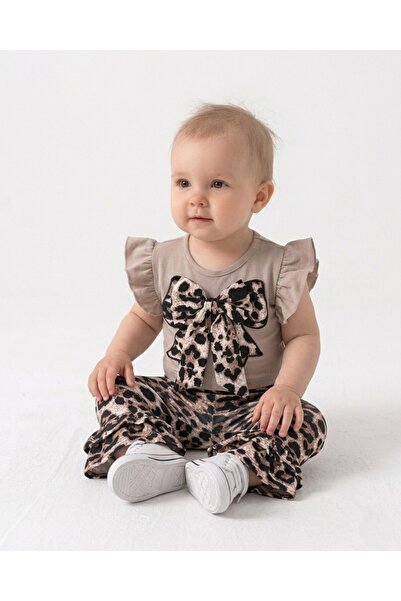 VOY KİDS Baby Girl Summer Clothes Leopard Bow Detailed Ruffle Tights 6-9-12-1...