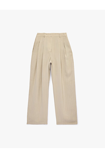 Koton Regular Fit High Waist Wide Leg Viscose Pleated Trousers