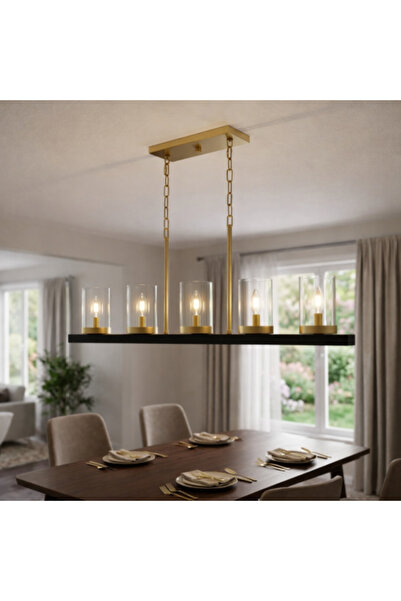 genric ثريا حديثة باللونين الأسود والذهبي - 5 مصابيح - قاعدة E27