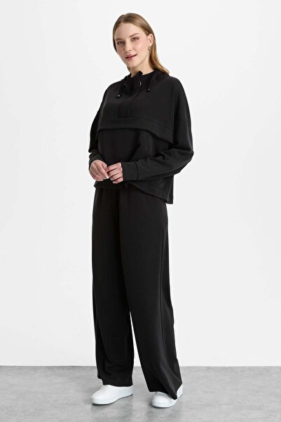 Mutlu Ertan Women's Zippered Hooded Sweat Black 30477
