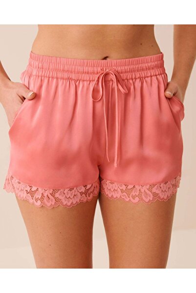 La Vie en Rose Lace Trim Satin Shorts