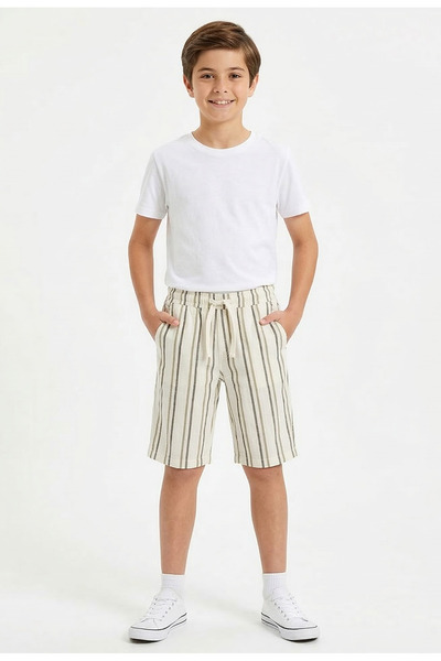 ruff Boys Striped Shorts – Vertical Stripe Casual Shorts with Drawstring