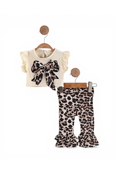 Egelite Baby Girl Summer Clothes Leopard Bow Detailed Ruffle Tights 6-9-12-18...