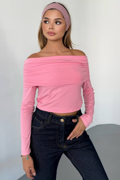 KECHİ WOMAN Dalgıç Kumaş Madonna Collar Pink Blouse
