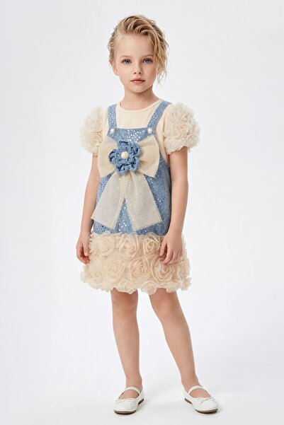 Minigimin Cicileri فستان للفتيات من مينيجيمين سيكلي بتطريز زهور وتفاصيل فيونك...