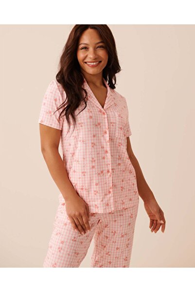 La Vie en Rose Floral Gingham Print Super Soft Button-down Shirt