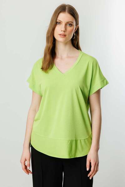 ON Women's Plus Size V-Neck Fragmented T-Shirt 71476 Pistachio Green