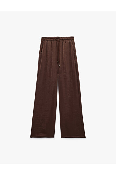 Koton Wide-Leg Satin Trousers with Elastic Waist and Tied Pockets