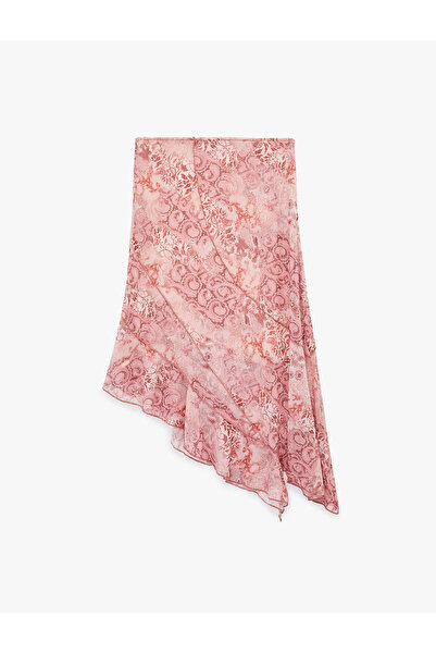 Koton Patterned Asymmetrical Cut Slim Fit Midi Skirt
