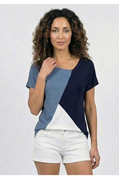 Little Visqon Γυναικείο μπλουζάκι με λεπτομέρειες σε σχέδιο μπλοκ, κοντομάνικ...