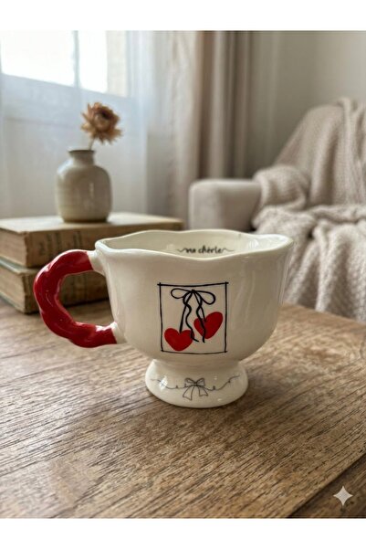 PALTO TASARIM Kurdele Kiraz Tasarımlı El Yapımı Krem Parlak Balerin Kupa - El...