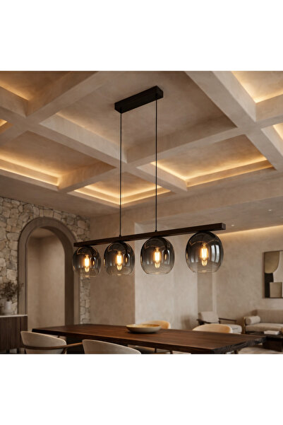 Generic علاقي خشبي بقزاز سموكي – 4 لمبات – قاعدة E27