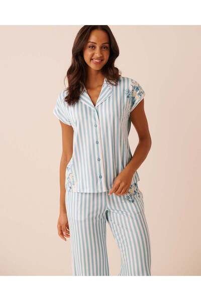 La Vie en Rose Floral Stripe Print Super Soft Button-down Shirt