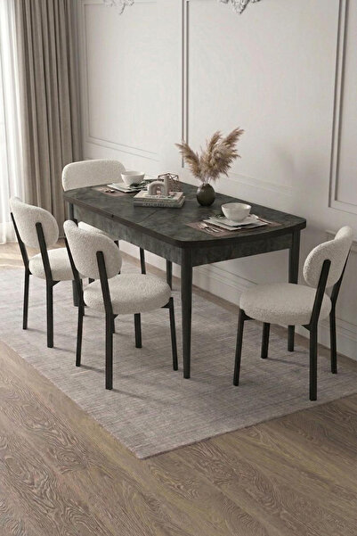 Renlife 4 Kişilik Açılır Mutfak Masa Takımı | Yemek Masası ve Sandalye Seti M...