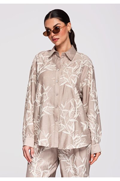 OMBRE Women's Elegant Cotton Shirt OW-SH-E0016 Beige