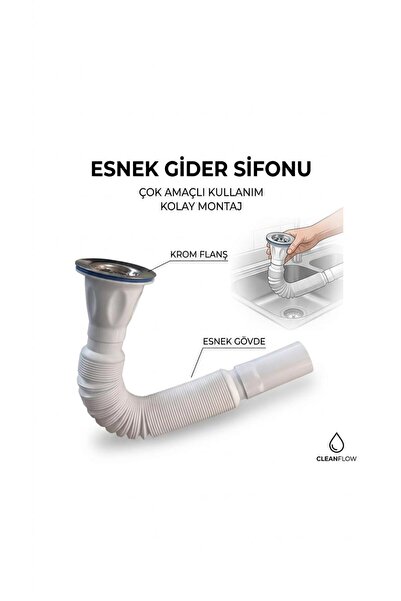 GenelTedarik Lüx Körüklü Lavabo Sifonu - Uzayabilen Esnek Gider Borusu (Sızdı...