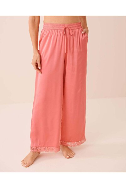 La Vie en Rose Lace Trim Satin Pants