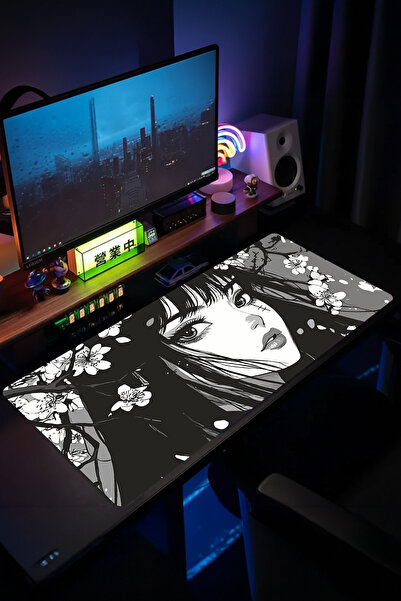 urzuva Mono Sakura Gaming Oyuncu XL Mouse Pad Mousepad 90X40 cm 4MM Dikişli Model