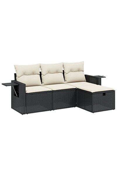 vidaxl Set mobilier de grădină cu perne, 4 piese, negru, poliratan