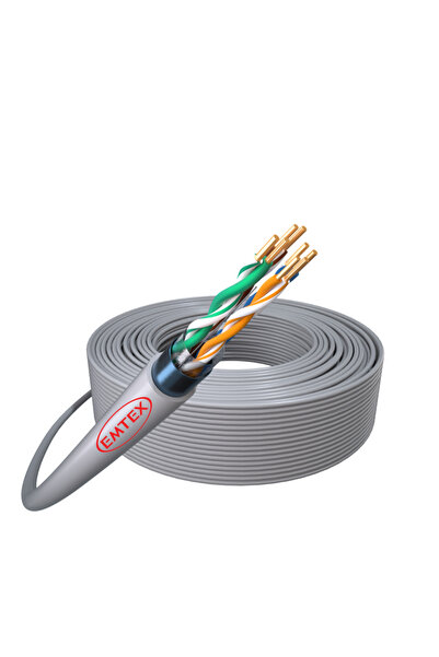 Emtex Cablu F/UTP Cat5e Cu 24AWG PE exterior UV, Fluke Pass, tambur 305m, gri