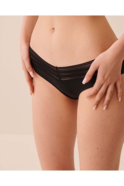 La Vie en Rose Cotton and Linear Lace Band Bikini Panty