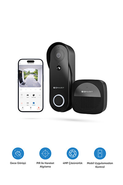 Şımart Akıllı Kapı Zili 4MP Kamera Gece Görüşlü, Mobil Uygulama, IP54 Sertifi...