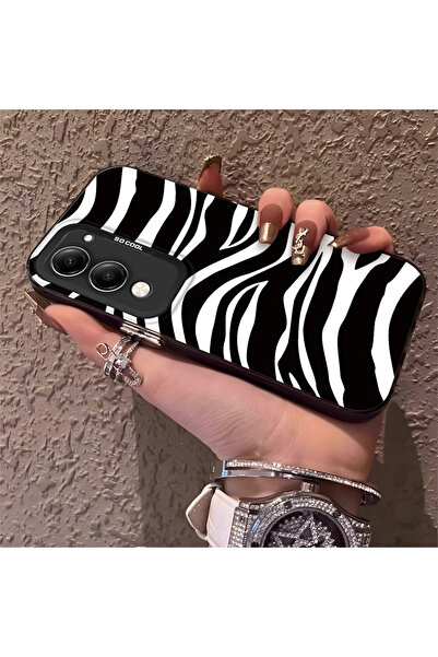 SLIMFELT Vivo Y04 Uyumlu Siyah Beyaz Zebra Kılıf, Lüks Dokulu, Tam Koruma Yum...