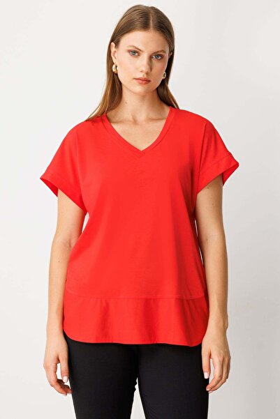 ON Women's Plus Size V-Neck Fragmented T-Shirt 71476 Coral