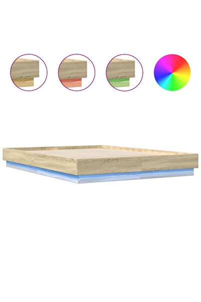 vidaxl Cadru de pat cu lumini LED, stejar sonoma, 120x200 cm