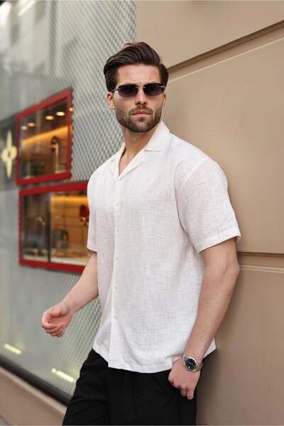 Madmext Cămașă albă pentru bărbați, 100% bumbac, croială confortabilă E6773