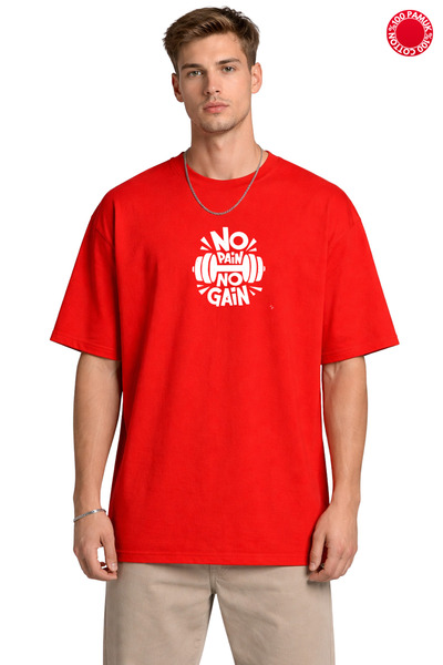 DUBU BUTİK Червона футболка оверсайз, унісекс, 100% бавовна, принт «No Pain N...