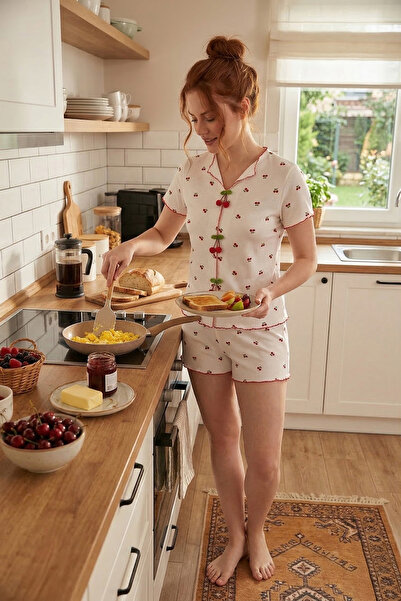 Lela Regular Fit Patterned V-Neck Shorts Pajama Set Pajama Set 65770837