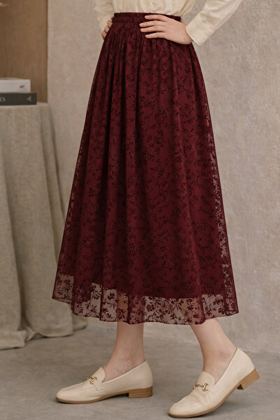 benguen Lace Flocked Skirt A220 Burgundy