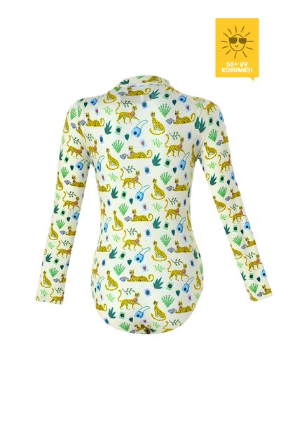 DARING LITTLES Uv Protection Upf 50+ Long Sleeve Leopard Print Swimsuit - Recycled Fabric - Liana