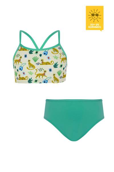 DARING LITTLES UV Korumalı UPF 50+ Sportif Leopar Desen Bikini Seti - Geri Dö...