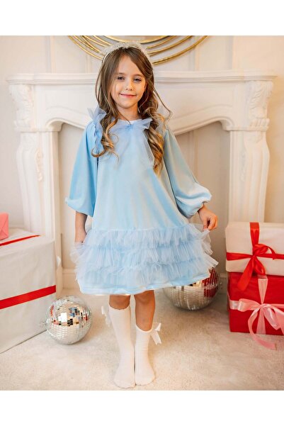 fustite cu luminite Ανάλαφρο Φόρεμα, Μπλε Βελούδο με Βολάν από Τούλι - 12-18 ...