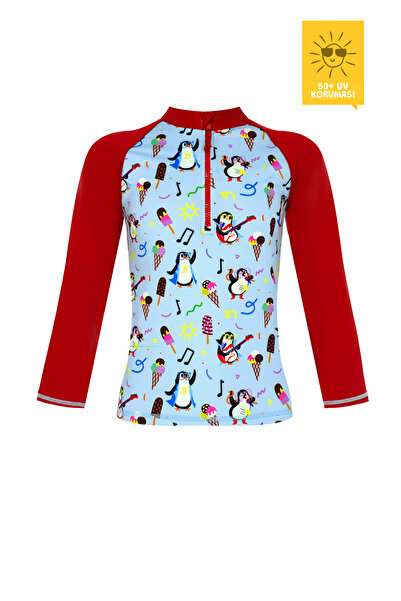 DARING LITTLES Uv Protection Upf 50+ Long Sleeve Penguin Pattern Top - Recycl...