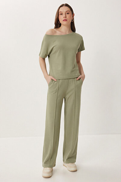 Lovelyİstanbul Açık Omuzlu Modal Alt-Üst Takım LBY0050 ÇAĞLA YEŞİLİ