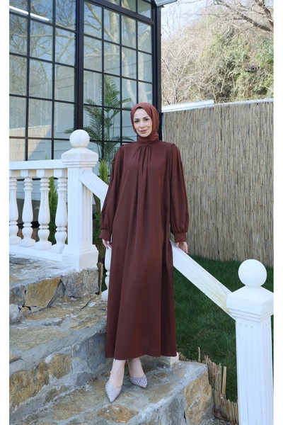 NİSUM MODA Φόρεμα με μανίκια μπαλόνια και γιακά ραμμένο με ραφές