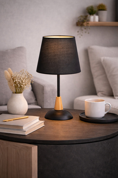 Crestj Modern Elegant Wooden Base Fabric Shade Warm Light Nightstand Lamp - 4...